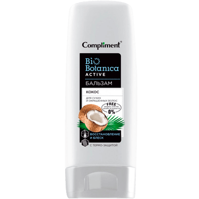 Комплимент/Compliment Бальзам для сухих и окрашенных волос биоботаника актив кокос восстановление и блеск с термо-защитой 200мл