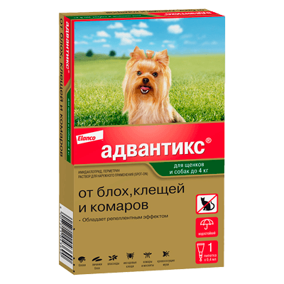 Адвантикс Капли на холку для собак до 4кг от блох и клещей пипетки №1