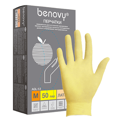 Перчатки смотровые латекс нестер Benovy/Бенови неопудр текстур р.М(7-8) 1 пара Перчатки смотровые латекс нестер Benovy/Бенови неопудр текстур р.М(7-8) 1 пара
