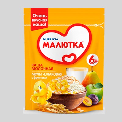 Малютка Каша молочная мультизлаковая фрукты 6+мес 220г