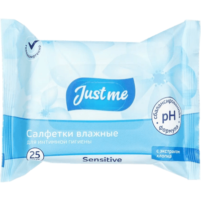 Джаст Ми/Just Me Салфетки влажные д/интим гигиены с экстрактом хлопка №25