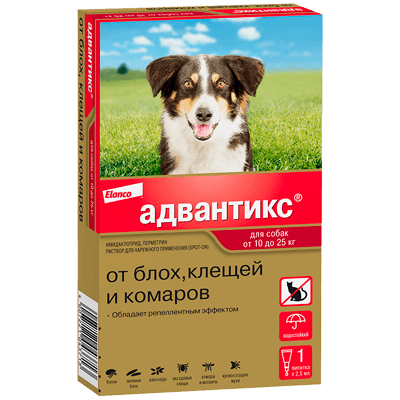 Адвантикс Капли на холку для собак 10-25кг от блох и клещей пипетки 4мл №1