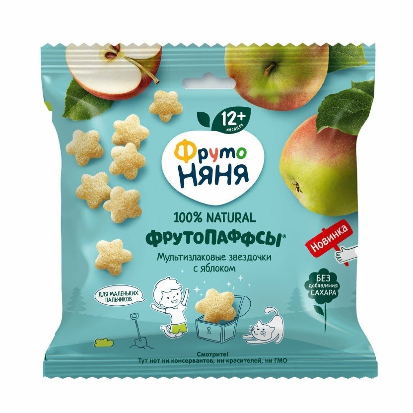 Фрутоняня Фрутопаффсы хрустящие злаки звездочки мультизлаковые яблоко 21г