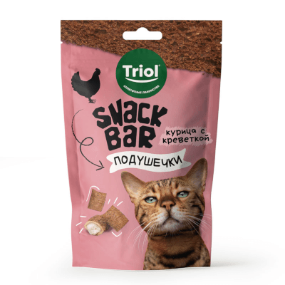 Триол Snack Bar Лакомство для кошек мини-подушечки с начинкой из курицы с креветкой 30г