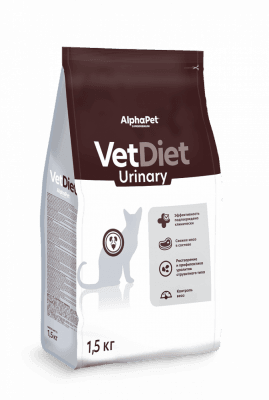 АльфаПет VetDiet Уринари Корм сухой для взрослых кошек при заболеваниях мкб 1,5г
