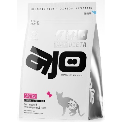 Айо/AJO Vet Dieta Gastro Корм сухой для кошек при нарушениях пищеварения 1,5кг
