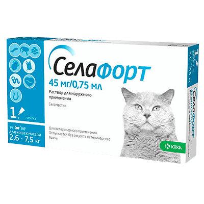 Селафорт Капли на холку для кошек 2,6-7,5кг 45мг/0,75мл пипетка №1