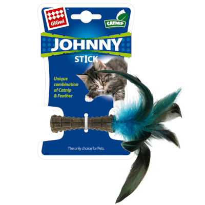 Гигви Johnny Stick Игрушка для кошек прессованная кошачья мята с перьями с одной стороны 8см(75334)