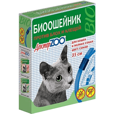 Доктор Зоо Био Ошейник от блох и клещей для кошек и мелких собак синий 35см Доктор Зоо Био Ошейник от блох и клещей для кошек и мелких собак синий 35см