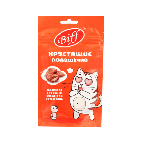 Титбит Biff Лакомство для кошек хрустящие подушечки паштет из телятины 60г
