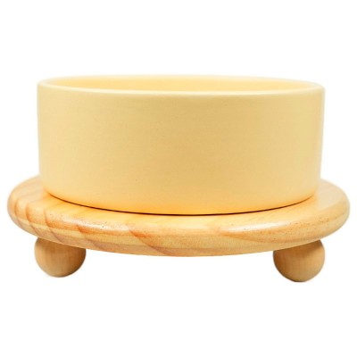 Mr.Kranch Bamboo Миска керамическая на бамбуковой подставке желтая 850мл