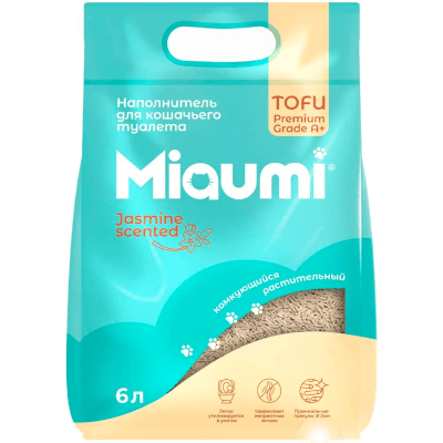 Мяуми/Miaumi Tofu Наполнитель комкующийся с ароматом жасмина 6л