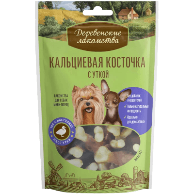 Деревенские лакомства для щенков кальциевые косточки с уткой 90г