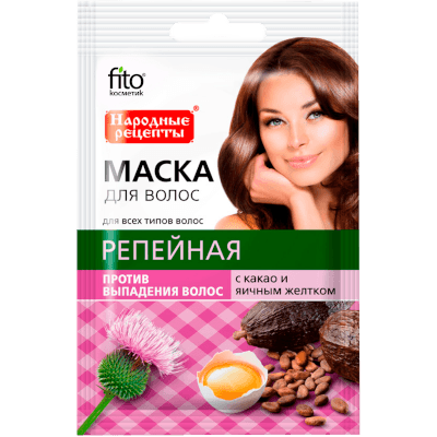 Народные рецепты Маска для волос Репейная с какао и яичным желтком 30мл