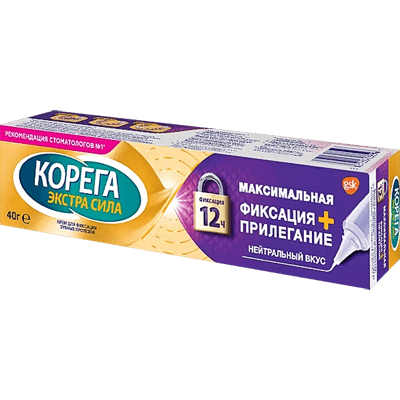 Корега Крем для фиксации зубных протезов максимальная фиксация+прилегание мягко-мятный вкус 40г