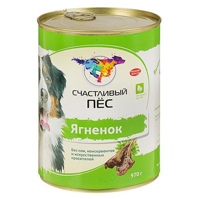 Счастливый пес Корм влажный для собак Ягненок консервы 970г Счастливый пес Корм влажный для собак Ягненок консервы 970г