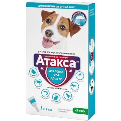 Атакса Капли на холку для собак 4-10кг против блох,вшей,власоедов 1 пип 1мл
