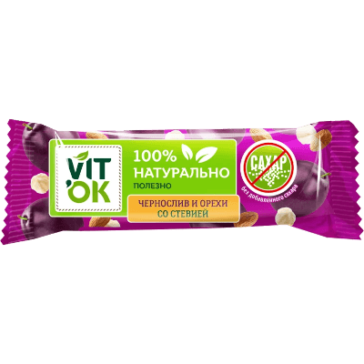 Батончик неглазированный Виток чернослив/орехи 30г Батончик неглазированный Виток чернослив/орехи 30г