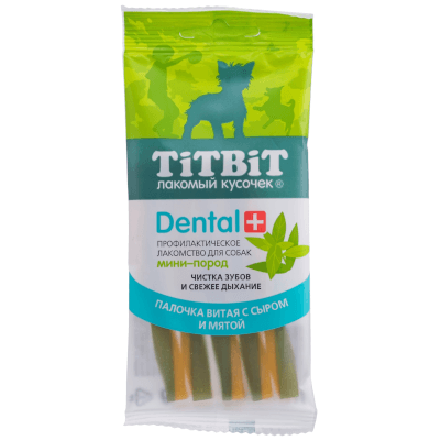 Титбит Dental+ Снек жевательный для мини пород палочка витая с сыром 30г