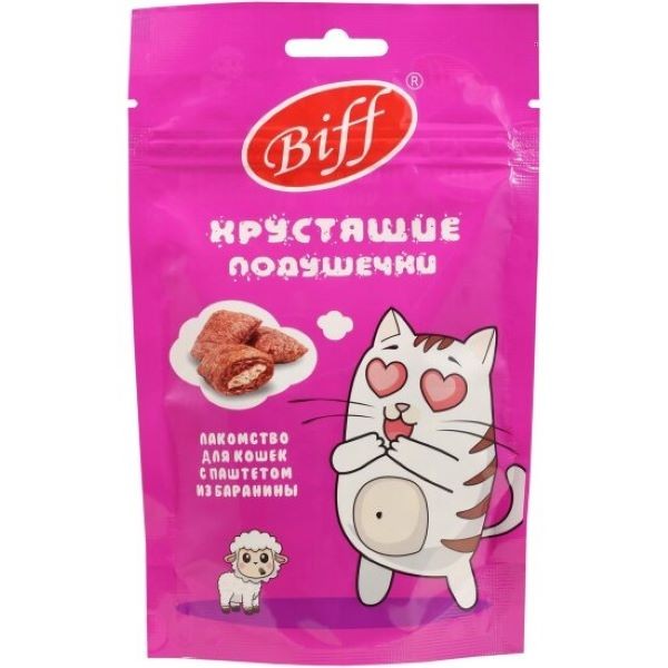 Титбит Biff Лакомство для кошек хрустящие подушечки паштет из баранины 60г