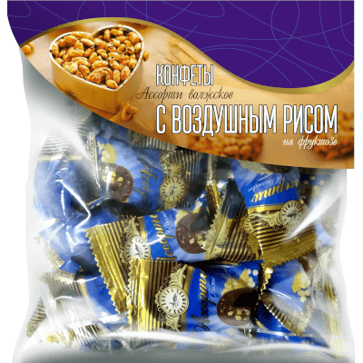 Конфеты Ассорти Волжское с воздушным рисом на фруктозе 180г
