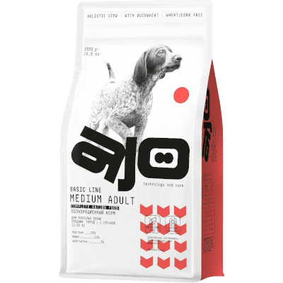Айо/AJO Dog Корм сухой для взрослых собак средних пород medium adult с гречкой и говядиной 2кг