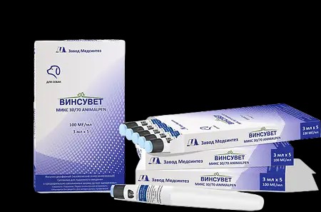 Винсувет микс 30/70 animalpen р-р для п/к введ. для собак шприц-ручка 100МЕ/мл 3мл №1
