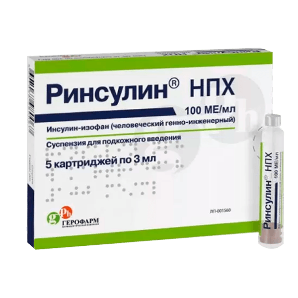 Ринсулин НПХ сусп. для п/к введ. картр. 100МЕ/мл 3мл №5