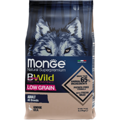 Монж Bwild Grain Free Корм сухой для собак всех пород с мясом гуся 2,5кг