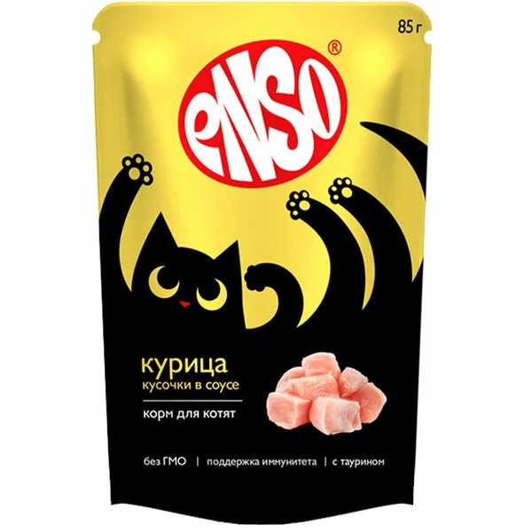 Энсо/Enso Корм влажный для котят кусочки в соусе с курицей пауч 85г