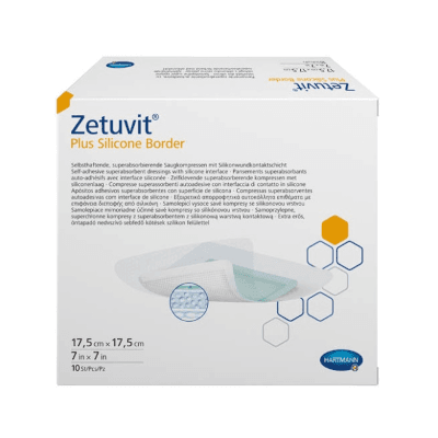Повязка суперабсорбирующая Цетувит плюс бордер/ Zetuvit plus border стерильная силикон самоклеющаяся 17,5х17,5см №10