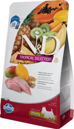 Фармина N&D Tropical Selection Корм сухой для взрослых собак мелких пород с низким содержанием зерна курица/тропические фрукты 1,5кг