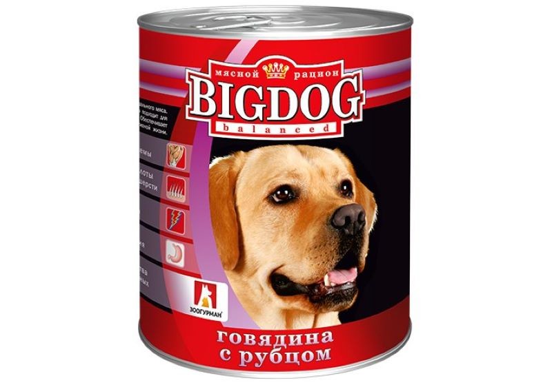 Зоогурман Big Dog Корм влажный для собак говядина/рубец консервы 850г