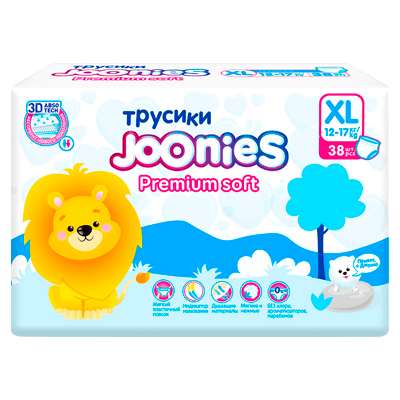 Джунис/joonies Подгузники-трусики Премиум XL(12-17кг) №38 Джунис/joonies Подгузники-трусики Премиум XL(12-17кг) №38