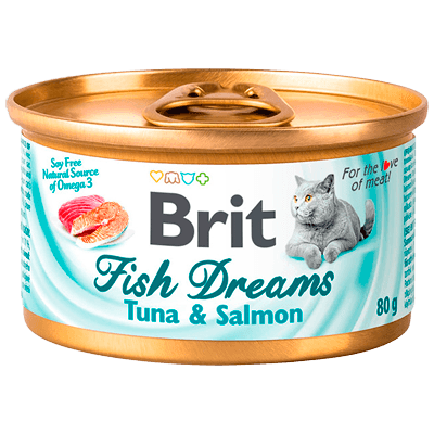 Брит Fish Dreams Корм влажный для кошек тунец/лосось консервы 80г