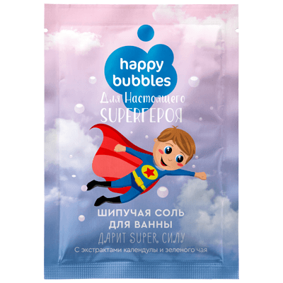 Фитокосметик Соль для ванн шипучая happy bubbles для настоящего супер героя 100г