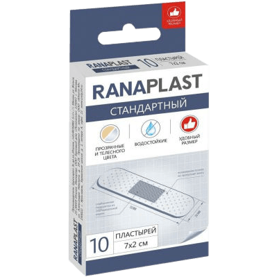 Пластырь Ranaplast/Ранапласт pharmadoct стандартный водостойкий полимерная основа прозрачный/телесный 7х2см №10