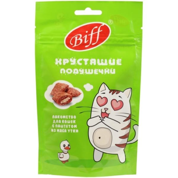 Титбит Biff Лакомство для кошек хрустящие подушечки паштет из утки 60г