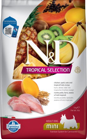 Фармина N&D Tropical Selection Корм сухой для взрослых собак мелких пород с низким содержанием зерна курица/тропические фрукты 5кг