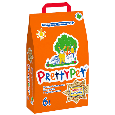 PrettyPet Наполнитель для грызунов и птиц древесный (замена 620079-6) с морковными чипсами 2кг