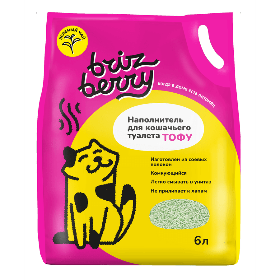 Бризберри/Brizberry Наполнитель для кошачьего туалета тофу зеленый чай 6л