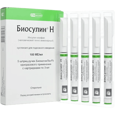 Биосулин Н сусп. для п/к введ. картр. в шпр.-ручк. 100МЕ/мл БиоматикПен 2 3мл №5
