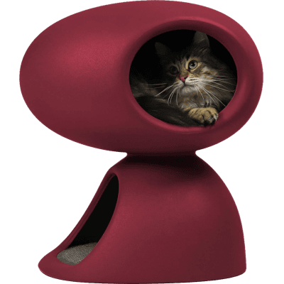 Домик-пещера для кошек United Pets Cat Cave для игры и отдыха с когтеточкой и лежанкой красный/серый 55х44х58см