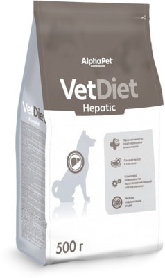 АльфаПет VetDiet Гепатик Корм сухой для взрослых собак при заболевании печени 500г АльфаПет VetDiet Гепатик Корм сухой для взрослых собак при заболевании печени 500г