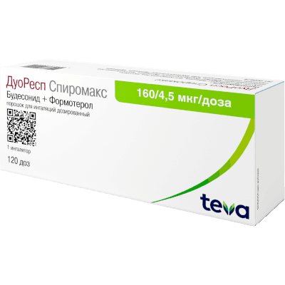 ДуоРесп Спиромакс пор. д/ингал. доз. 160мкг+4,5мкг/доза 120доз №1
