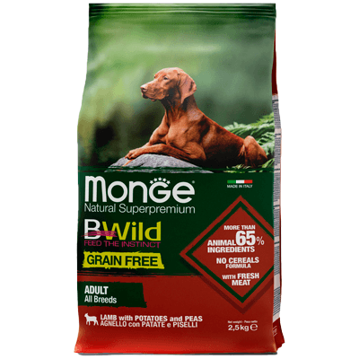 Монж Bwild Grain Free Корм сухой для собак всех пород ягненок/картофель/горох 2,5кг