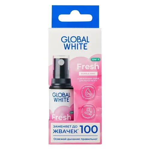 Глобал вайт/global white Спрей для полости рта освежающий bubble mint 15мл