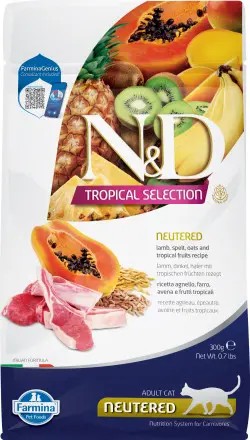 Фармина N&D Tropical Selection Корм сухой для кошек стерилизованных взрослых с низким содержанием зерна ягненок/тропические фрукты 300г