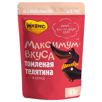 Мнямс Максимум вкуса Корм влажный для собак томленная телятина кусочки в соусе пауч 85г