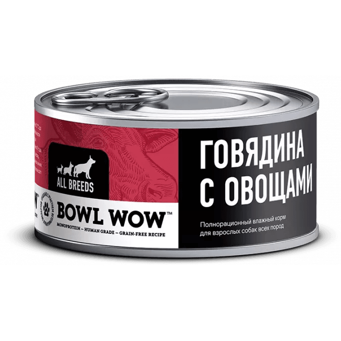 Боул Вау/Bowl Wow Корм влажный для собак говядина/овощи консервы 100г